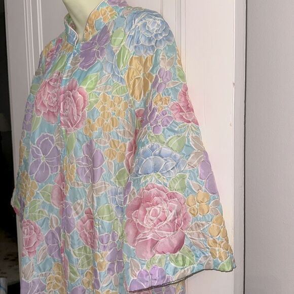 70s Stella Fagin Pastel Flower Power Zip Up Front Robe or Lounging Gown - Picture 4 of 9